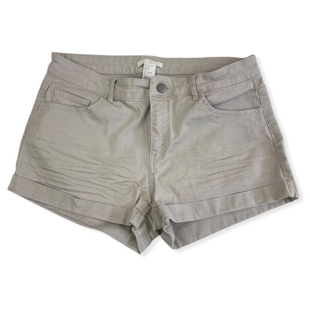 H&M Women's Light Tan/Gray Jean Denim Shorts Cuffed Sz 8 EUR 38 Stretch